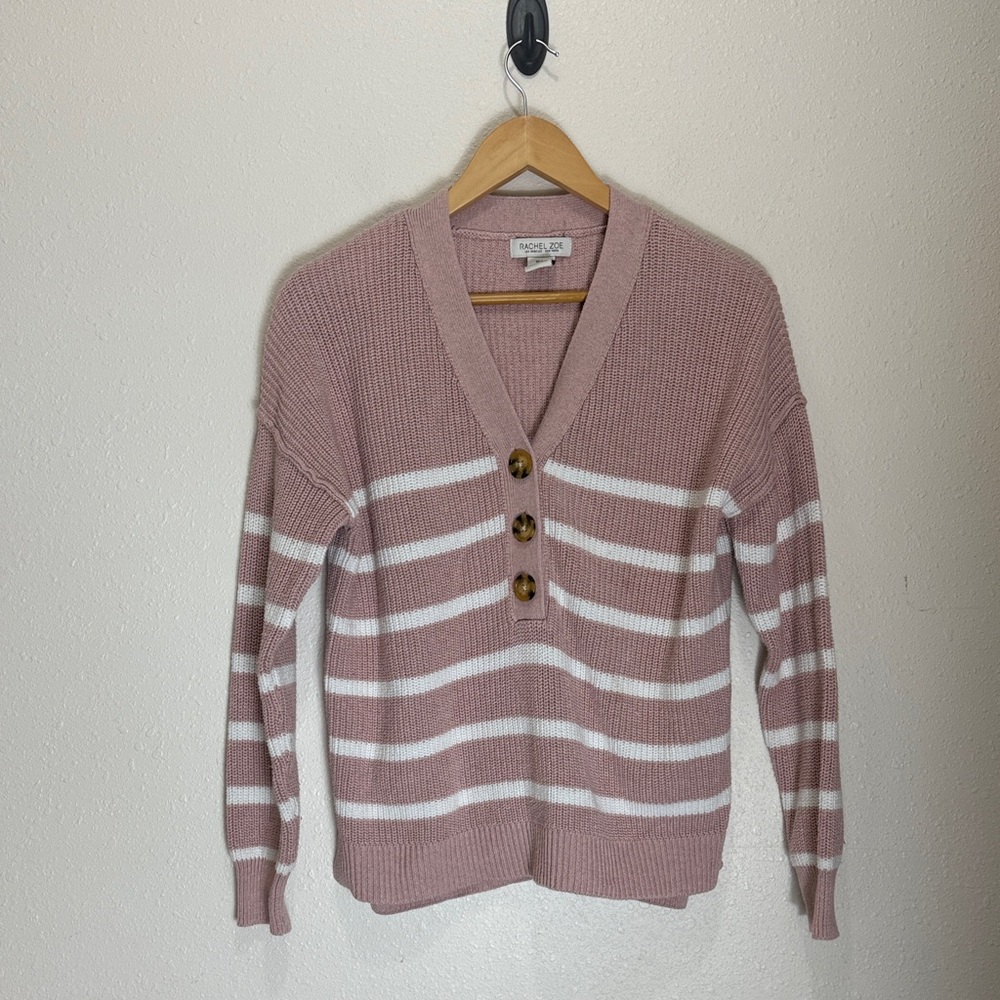 Rachel Zoe Mauve and White Striped Cardigan, Size S
